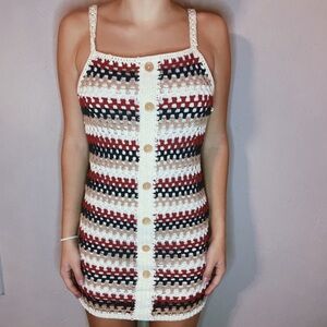 Le Lis Crochet Knit Bohemian Hippie Dress with Buttons Size S NWT